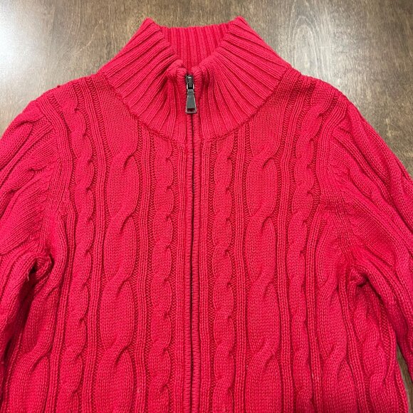 Eddie Bauer Cable Knit Cardigan Sweater Women's Size Medium Full Zip Cotton Wool - Picture 12 of 14